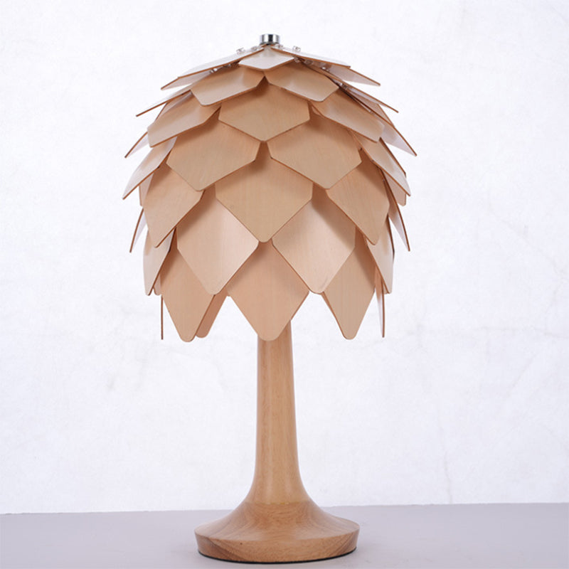Wooden Pine Cone Table Lamp Contemporary Style 1-Light Beige Table Lighting for Bedroom Clearhalo 'Lamps' 'Table Lamps' Lighting' 235905