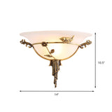 1 Bulb Wide Flare Wall Lamp Tradition White/Yellow Glass Sconce Light Fixture with Flower Deco toward Left/Right Clearhalo 'Wall Lamps & Sconces' 'Wall Lights' Lighting' 235958