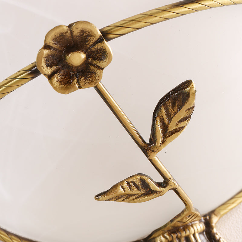 1 Bulb Wide Flare Wall Lamp Tradition White/Yellow Glass Sconce Light Fixture with Flower Deco toward Left/Right Clearhalo 'Wall Lamps & Sconces' 'Wall Lights' Lighting' 235962