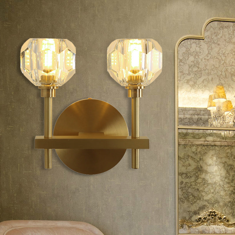 Modernism Dome Wall Light Fixture Clear Crystal 1/2-Light Living Room Wall Mounted Lamp in Brass Finish 2.0 Brass Clearhalo 'Cast Iron' 'Glass' 'Industrial' 'Modern wall lights' 'Modern' 'Tiffany' 'Traditional wall lights' 'Wall Lamps & Sconces' 'Wall Lights' Lighting' 235971