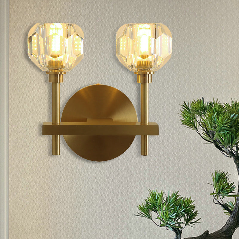 Modernism Dome Wall Light Fixture Clear Crystal 1/2-Light Living Room Wall Mounted Lamp in Brass Finish Clearhalo 'Cast Iron' 'Glass' 'Industrial' 'Modern wall lights' 'Modern' 'Tiffany' 'Traditional wall lights' 'Wall Lamps & Sconces' 'Wall Lights' Lighting' 235972