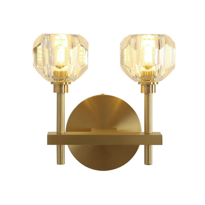 Modernism Dome Wall Light Fixture Clear Crystal 1/2-Light Living Room Wall Mounted Lamp in Brass Finish Clearhalo 'Cast Iron' 'Glass' 'Industrial' 'Modern wall lights' 'Modern' 'Tiffany' 'Traditional wall lights' 'Wall Lamps & Sconces' 'Wall Lights' Lighting' 235973