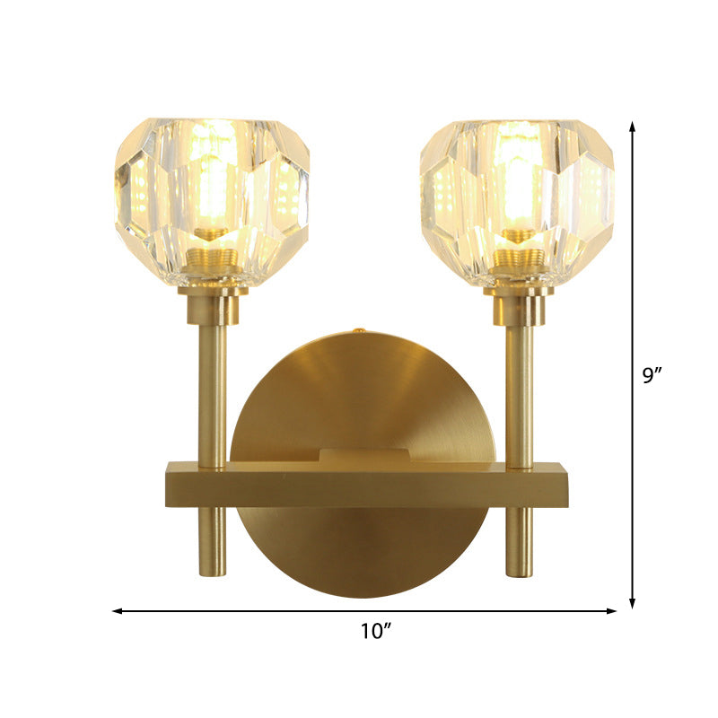 Modernism Dome Wall Light Fixture Clear Crystal 1/2-Light Living Room Wall Mounted Lamp in Brass Finish Clearhalo 'Cast Iron' 'Glass' 'Industrial' 'Modern wall lights' 'Modern' 'Tiffany' 'Traditional wall lights' 'Wall Lamps & Sconces' 'Wall Lights' Lighting' 235974