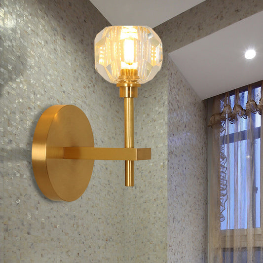 Modernism Dome Wall Light Fixture Clear Crystal 1/2-Light Living Room Wall Mounted Lamp in Brass Finish 1.0 Brass Clearhalo 'Cast Iron' 'Glass' 'Industrial' 'Modern wall lights' 'Modern' 'Tiffany' 'Traditional wall lights' 'Wall Lamps & Sconces' 'Wall Lights' Lighting' 235976