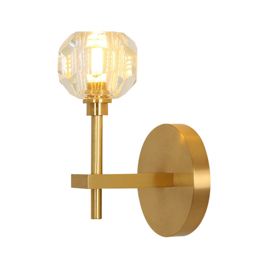 Modernism Dome Wall Light Fixture Clear Crystal 1/2-Light Living Room Wall Mounted Lamp in Brass Finish Clearhalo 'Cast Iron' 'Glass' 'Industrial' 'Modern wall lights' 'Modern' 'Tiffany' 'Traditional wall lights' 'Wall Lamps & Sconces' 'Wall Lights' Lighting' 235977