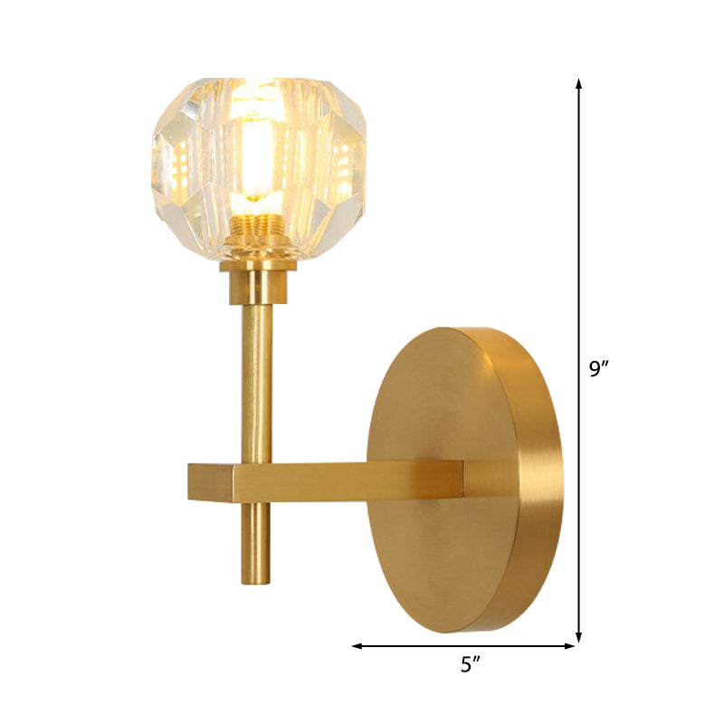 Modernism Dome Wall Light Fixture Clear Crystal 1/2-Light Living Room Wall Mounted Lamp in Brass Finish Clearhalo 'Cast Iron' 'Glass' 'Industrial' 'Modern wall lights' 'Modern' 'Tiffany' 'Traditional wall lights' 'Wall Lamps & Sconces' 'Wall Lights' Lighting' 235978