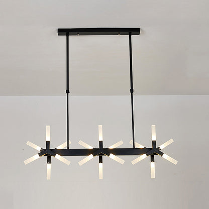 18/24 Lights Dining Room Ceiling Light with Linear Acrylic Shade Black/White/Gold Drop Pendant over Island 18 Black Clearhalo 'Ceiling Lights' 'Island Lights' Lighting' 236002