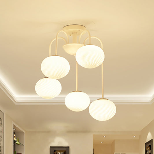 Modernist 5 Lights Ceiling Mounted Light with Frosted Glass Shade Black/White Finish Ball Semi Flush Mount Light White Clearhalo 'Ceiling Lights' 'Chandeliers' 'Close To Ceiling Lights' 'Close to ceiling' 'Glass shade' 'Glass' 'Semi-flushmount' Lighting' 236085