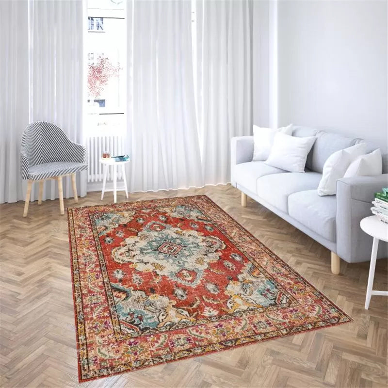 Multi Colored Flower Print Rug Polyster Moroccan Area Carpet Non-Slip Backing Pet Friendly Indoor Rug for Parlor Red Clearhalo 'Area Rug' 'Moroccan' 'Rugs' Rug' 2361237