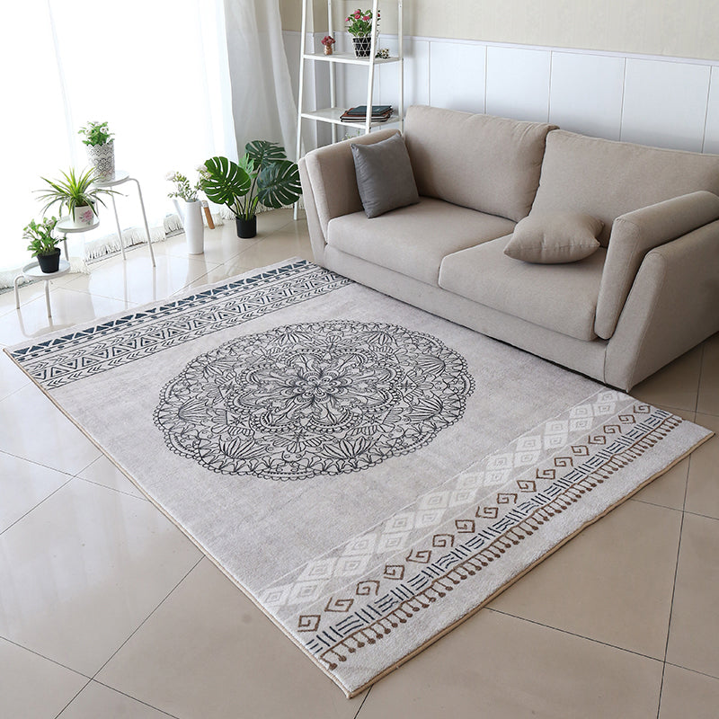 Moroccan Living Room Rug Multi Colored Flower Print Area Carpet Lamb Wool Non-Slip Backing Washable Indoor Rug Light Gray Clearhalo 'Area Rug' 'Moroccan' 'Rugs' Rug' 2361340