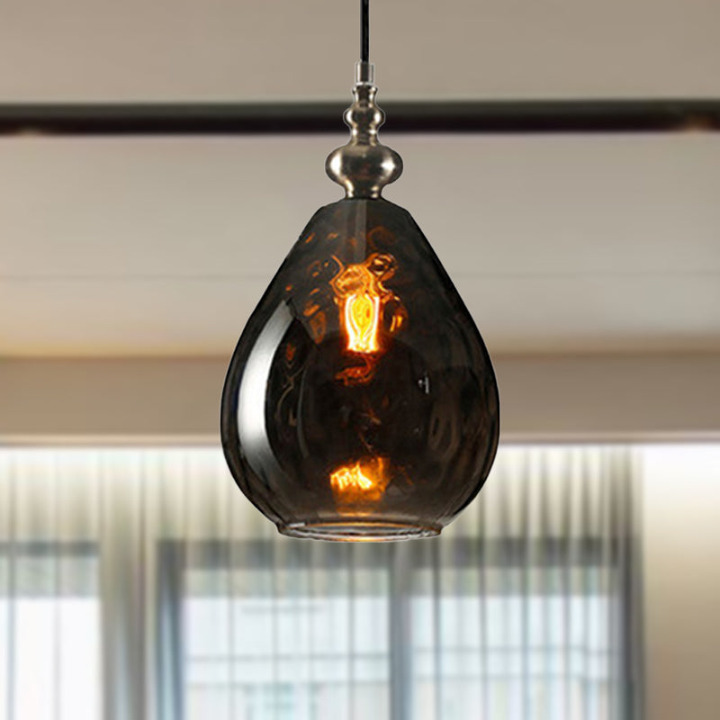 6"/8" Wide Water Drop Pendant Lamp Contemporary Amber/Clear Dimple Glass 1 Head Bedside Hanging Ceiling Light Smoke Gray 8" Clearhalo 'Ceiling Lights' 'Glass shade' 'Glass' 'Modern Pendants' 'Modern' 'Pendant Lights' 'Pendants' Lighting' 236137