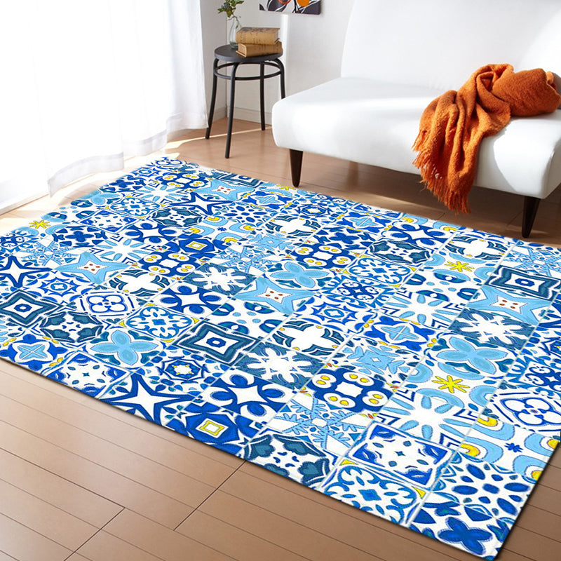 Moroccan Color Brick Rug Multi Color Synthetic Indoor Rug Non-Slip Backing Pet Friendly Area Carpet for Decoration Lake Blue Clearhalo 'Area Rug' 'Moroccan' 'Rugs' Rug' 2361371