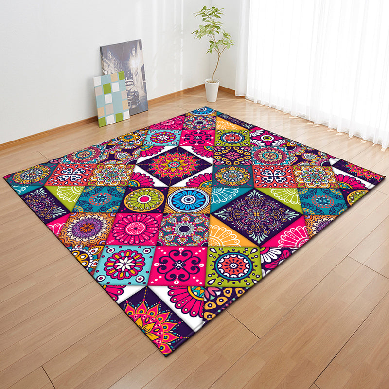 Moroccan Color Brick Rug Multi Color Synthetic Indoor Rug Non-Slip Backing Pet Friendly Area Carpet for Decoration Rose Red Clearhalo 'Area Rug' 'Moroccan' 'Rugs' Rug' 2361377