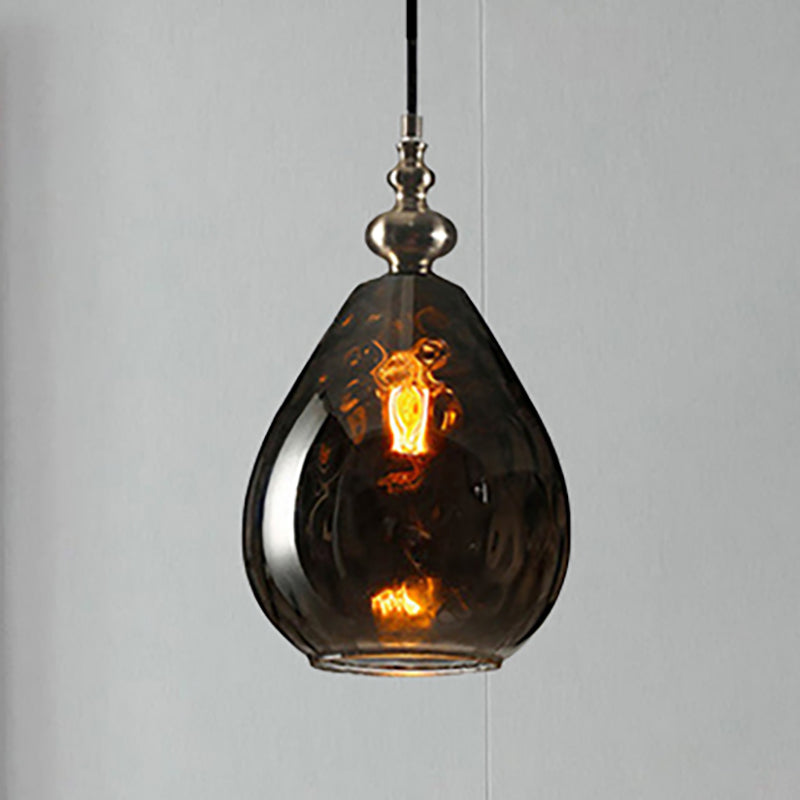 6"/8" Wide Water Drop Pendant Lamp Contemporary Amber/Clear Dimple Glass 1 Head Bedside Hanging Ceiling Light Clearhalo 'Ceiling Lights' 'Glass shade' 'Glass' 'Modern Pendants' 'Modern' 'Pendant Lights' 'Pendants' Lighting' 236138