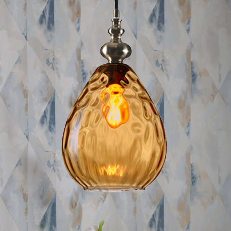 6"/8" Wide Water Drop Pendant Lamp Contemporary Amber/Clear Dimple Glass 1 Head Bedside Hanging Ceiling Light Amber 8" Clearhalo 'Ceiling Lights' 'Glass shade' 'Glass' 'Modern Pendants' 'Modern' 'Pendant Lights' 'Pendants' Lighting' 236141