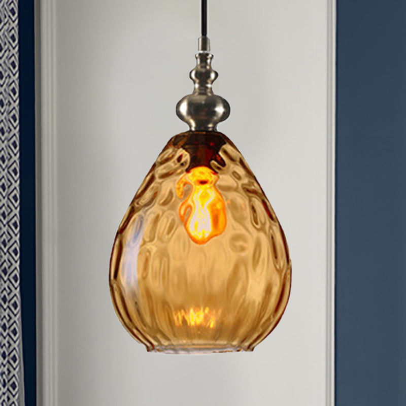 6"/8" Wide Water Drop Pendant Lamp Contemporary Amber/Clear Dimple Glass 1 Head Bedside Hanging Ceiling Light Clearhalo 'Ceiling Lights' 'Glass shade' 'Glass' 'Modern Pendants' 'Modern' 'Pendant Lights' 'Pendants' Lighting' 236142