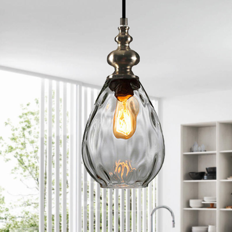 6"/8" Wide Water Drop Pendant Lamp Contemporary Amber/Clear Dimple Glass 1 Head Bedside Hanging Ceiling Light Clear 6" Clearhalo 'Ceiling Lights' 'Glass shade' 'Glass' 'Modern Pendants' 'Modern' 'Pendant Lights' 'Pendants' Lighting' 236144