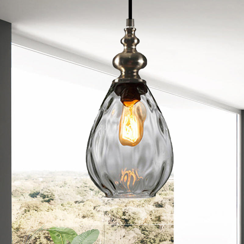 6"/8" Wide Water Drop Pendant Lamp Contemporary Amber/Clear Dimple Glass 1 Head Bedside Hanging Ceiling Light Clearhalo 'Ceiling Lights' 'Glass shade' 'Glass' 'Modern Pendants' 'Modern' 'Pendant Lights' 'Pendants' Lighting' 236145