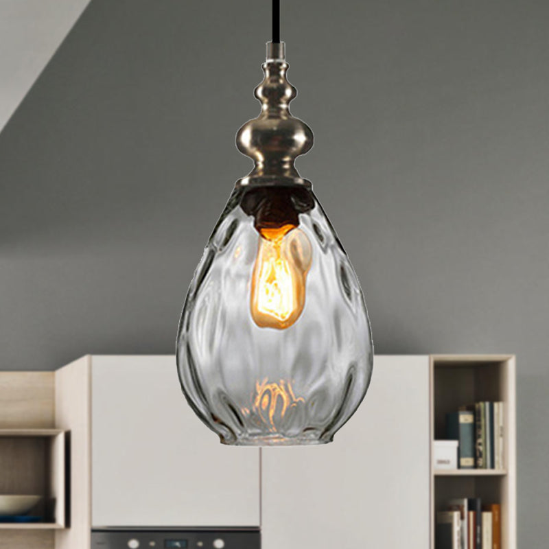 6"/8" Wide Water Drop Pendant Lamp Contemporary Amber/Clear Dimple Glass 1 Head Bedside Hanging Ceiling Light Clearhalo 'Ceiling Lights' 'Glass shade' 'Glass' 'Modern Pendants' 'Modern' 'Pendant Lights' 'Pendants' Lighting' 236146
