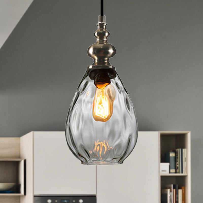 6"/8" Wide Water Drop Pendant Lamp Contemporary Amber/Clear Dimple Glass 1 Head Bedside Hanging Ceiling Light Clearhalo 'Ceiling Lights' 'Glass shade' 'Glass' 'Modern Pendants' 'Modern' 'Pendant Lights' 'Pendants' Lighting' 236146