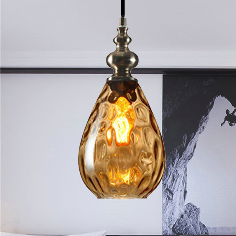 6"/8" Wide Water Drop Pendant Lamp Contemporary Amber/Clear Dimple Glass 1 Head Bedside Hanging Ceiling Light Clearhalo 'Ceiling Lights' 'Glass shade' 'Glass' 'Modern Pendants' 'Modern' 'Pendant Lights' 'Pendants' Lighting' 236151
