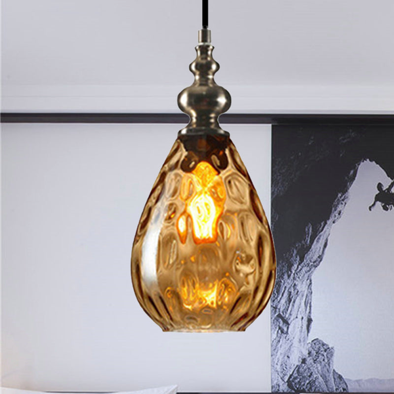 6"/8" Wide Water Drop Pendant Lamp Contemporary Amber/Clear Dimple Glass 1 Head Bedside Hanging Ceiling Light Clearhalo 'Ceiling Lights' 'Glass shade' 'Glass' 'Modern Pendants' 'Modern' 'Pendant Lights' 'Pendants' Lighting' 236151