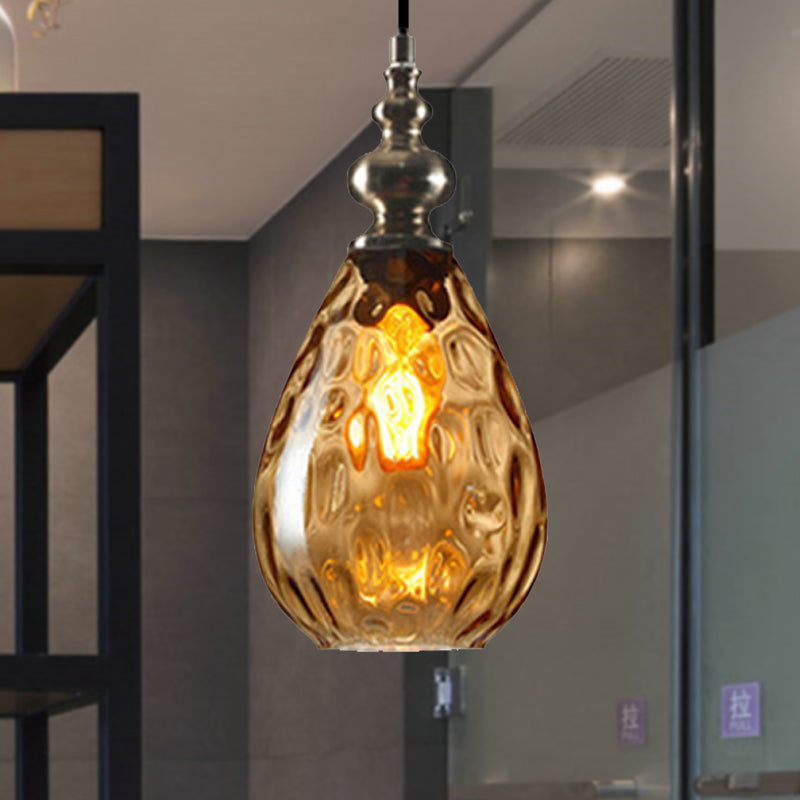 6"/8" Wide Water Drop Pendant Lamp Contemporary Amber/Clear Dimple Glass 1 Head Bedside Hanging Ceiling Light Clearhalo 'Ceiling Lights' 'Glass shade' 'Glass' 'Modern Pendants' 'Modern' 'Pendant Lights' 'Pendants' Lighting' 236152