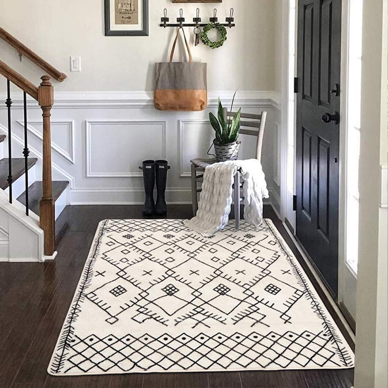White Geometric Print Rug Lamb Wool Boho Area Carpet Easy Care Pet Friendly Washable Indoor Rug for Bedroom Clearhalo 'Area Rug' 'Bohemian' 'Rugs' Rug' 2361546