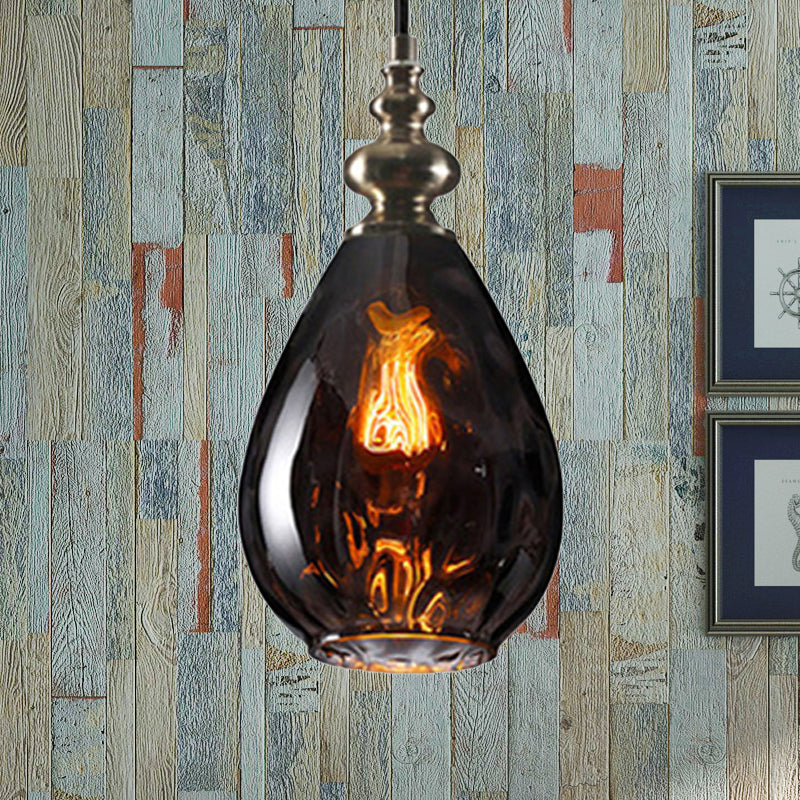 6"/8" Wide Water Drop Pendant Lamp Contemporary Amber/Clear Dimple Glass 1 Head Bedside Hanging Ceiling Light Clearhalo 'Ceiling Lights' 'Glass shade' 'Glass' 'Modern Pendants' 'Modern' 'Pendant Lights' 'Pendants' Lighting' 236157
