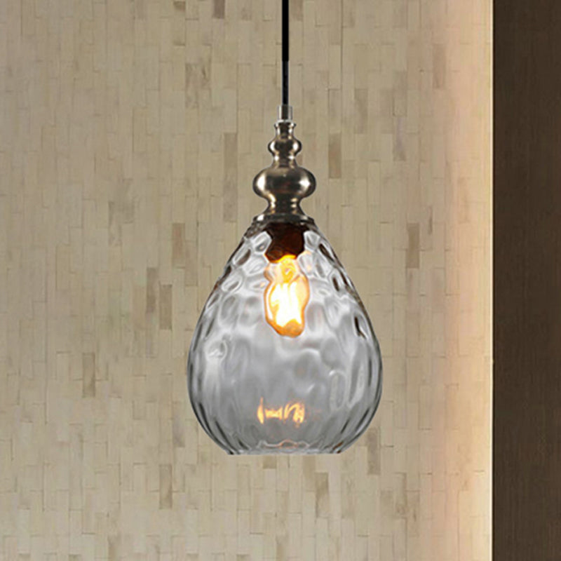 6"/8" Wide Water Drop Pendant Lamp Contemporary Amber/Clear Dimple Glass 1 Head Bedside Hanging Ceiling Light Clearhalo 'Ceiling Lights' 'Glass shade' 'Glass' 'Modern Pendants' 'Modern' 'Pendant Lights' 'Pendants' Lighting' 236158