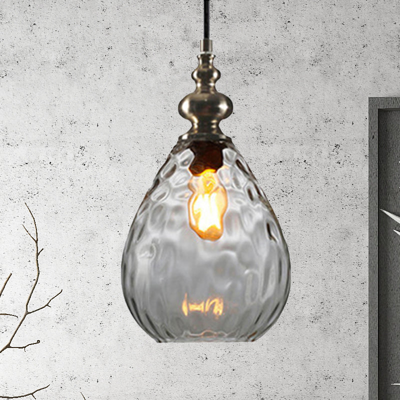 6"/8" Wide Water Drop Pendant Lamp Contemporary Amber/Clear Dimple Glass 1 Head Bedside Hanging Ceiling Light Clear 8" Clearhalo 'Ceiling Lights' 'Glass shade' 'Glass' 'Modern Pendants' 'Modern' 'Pendant Lights' 'Pendants' Lighting' 236159