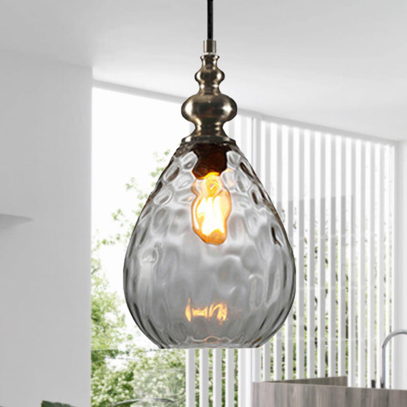 6"/8" Wide Water Drop Pendant Lamp Contemporary Amber/Clear Dimple Glass 1 Head Bedside Hanging Ceiling Light Clearhalo 'Ceiling Lights' 'Glass shade' 'Glass' 'Modern Pendants' 'Modern' 'Pendant Lights' 'Pendants' Lighting' 236160