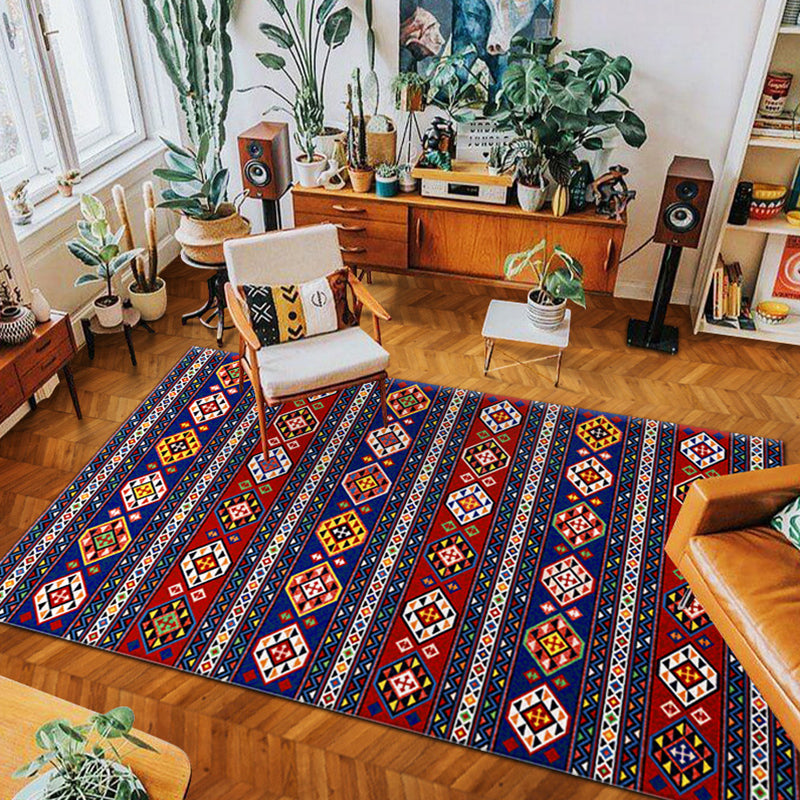 Eclectic Tribal Patterned Rug Multi Colored Polypropylene Indoor Rug Anti-Slip Backing Pet Friendly Area Carpet for Living Room Red-Blue Clearhalo 'Area Rug' 'Rugs' 'Southwestern' Rug' 2361962