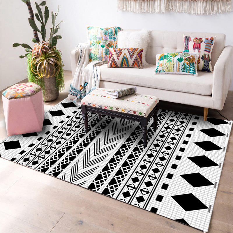 Designer Living Room Rug Multi Colored Geometric Pattern Indoor Rug Polypropylene Anti-Slip Backing Area Carpet Black-White Clearhalo 'Area Rug' 'Bohemian' 'Rugs' Rug' 2362029
