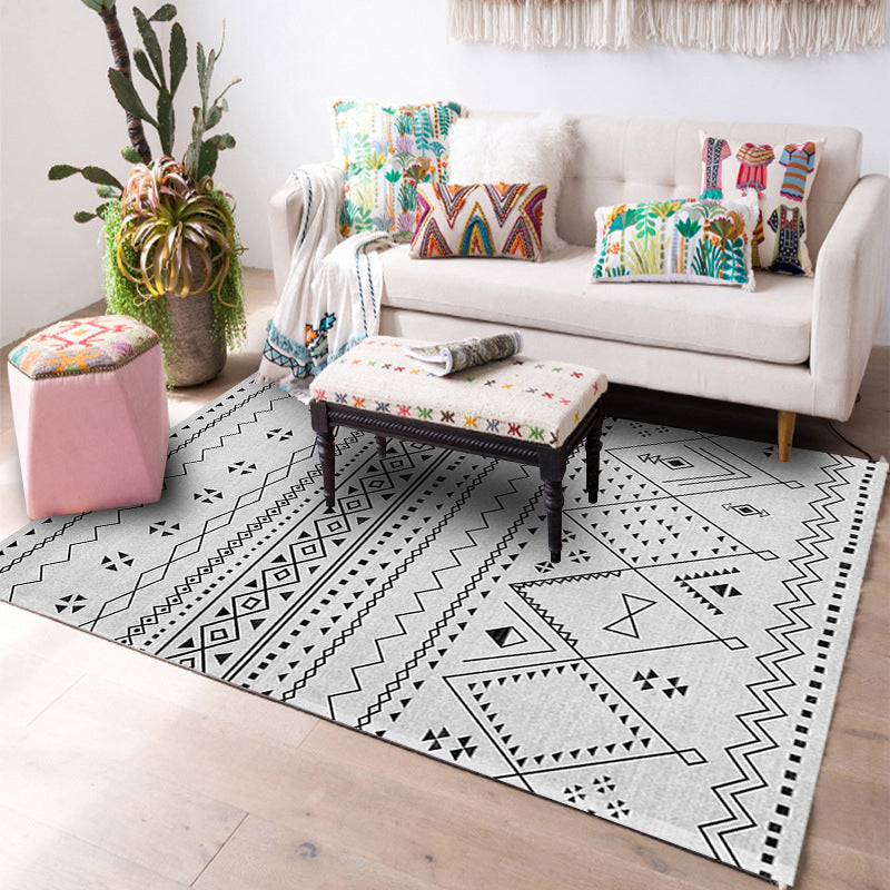 Designer Living Room Rug Multi Colored Geometric Pattern Indoor Rug Polypropylene Anti-Slip Backing Area Carpet Gray-White Clearhalo 'Area Rug' 'Bohemian' 'Rugs' Rug' 2362032