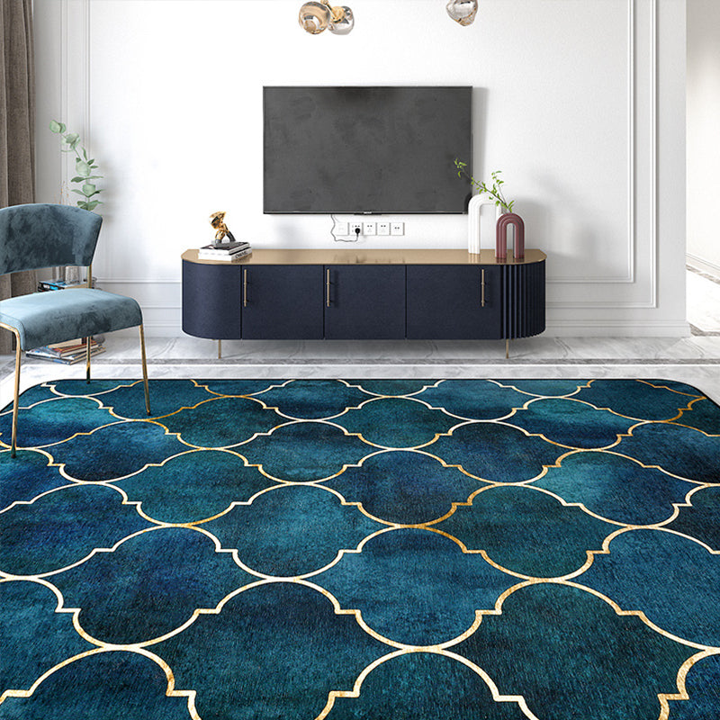 Designer Living Room Rug Multi Color Abstract Print Rug Polypropylene Non-Slip Backing Machine Washable Area Carpet Peacock Blue Clearhalo 'Area Rug' 'Modern' 'Rugs' Rug' 2362132