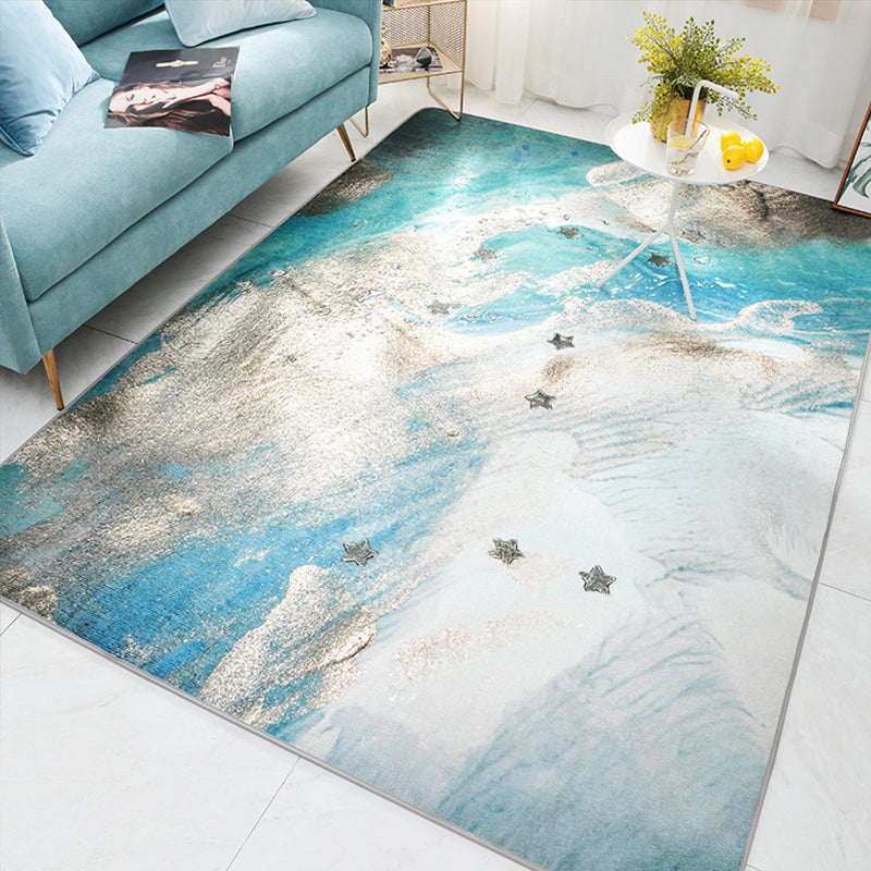 Designer Living Room Rug Multi Color Abstract Print Rug Polypropylene Non-Slip Backing Machine Washable Area Carpet Sky Blue-White Clearhalo 'Area Rug' 'Modern' 'Rugs' Rug' 2362134