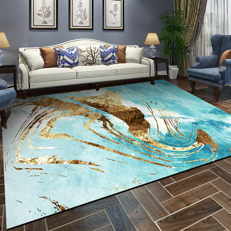 Scandinavian Living Room Rug Multi-Color Abstract Printed Indoor Rug Non-Slip Backing Stain-Resistant Area Carpet Ocean Blue Clearhalo 'Area Rug' 'Modern' 'Rugs' Rug' 2362226