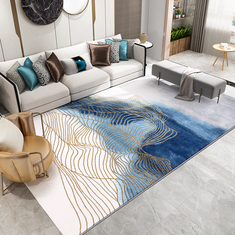 Modern Living Room Rug Multicolored Abstract Printed Area Carpet Polyster Non-Slip Backing Pet Friendly Area Rug Dark Blue Clearhalo 'Area Rug' 'Modern' 'Rugs' Rug' 2362236