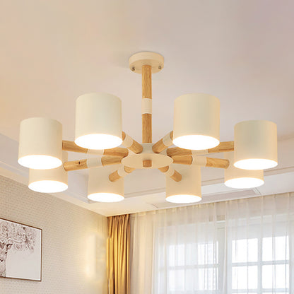Modern Style Cylinder Hanging Lamp Metal and Wood Hanging Lights for Living Room White Clearhalo 'Ceiling Lights' 'Chandeliers' Lighting' options 236391_39482708-efb0-467a-95f9-288d1046d93f