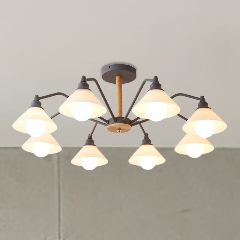 Pyramid Living Room Chandelier Metal 8 Lights Modern Hanging Lights in Black/Green/Grey Grey Clearhalo 'Ceiling Lights' 'Chandeliers' Lighting' options 236418_242a0906-ff13-4a67-8c2e-161a98c917fb