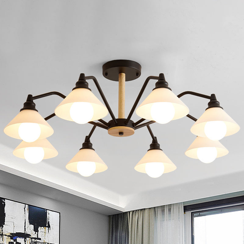 Pyramid Living Room Chandelier Metal 8 Lights Modern Hanging Lights in Black/Green/Grey Black Clearhalo 'Ceiling Lights' 'Chandeliers' Lighting' options 236421_f3b29350-6955-4086-b854-9be1106e7f8e