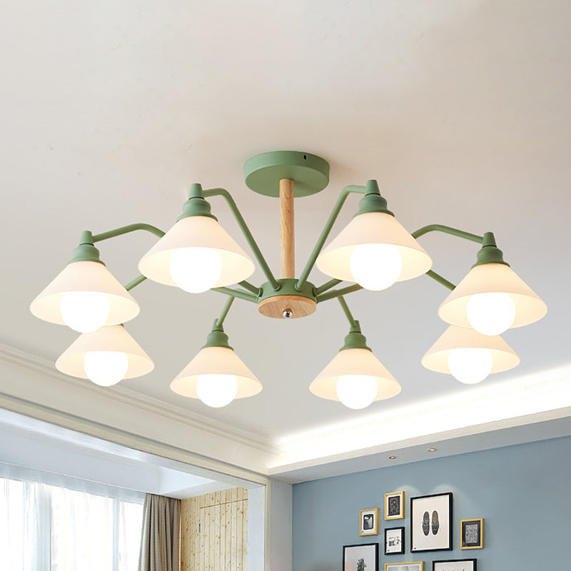 Pyramid Living Room Chandelier Metal 8 Lights Modern Hanging Lights in Black/Green/Grey Green Clearhalo 'Ceiling Lights' 'Chandeliers' Lighting' options 236426_4a228857-9995-4474-a70b-c6aec655ccf0