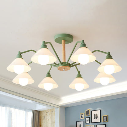 Pyramid Living Room Chandelier Metal 8 Lights Modern Hanging Lights in Black/Green/Grey Green Clearhalo 'Ceiling Lights' 'Chandeliers' Lighting' options 236426_4a228857-9995-4474-a70b-c6aec655ccf0