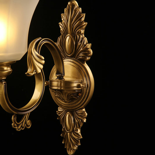 Paneled Bell Frosted Glass Sconce Antiqued 1-Light Bedside Wall Lighting Fixture in Bronze Clearhalo 'Wall Lamps & Sconces' 'Wall Lights' Lighting' 2364424