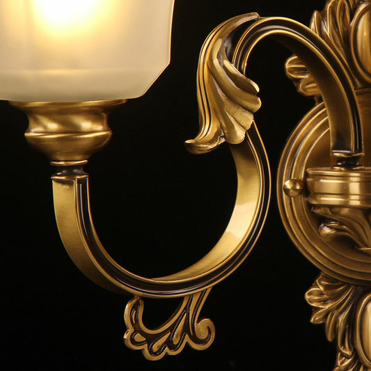 Paneled Bell Frosted Glass Sconce Antiqued 1-Light Bedside Wall Lighting Fixture in Bronze Clearhalo 'Wall Lamps & Sconces' 'Wall Lights' Lighting' 2364425