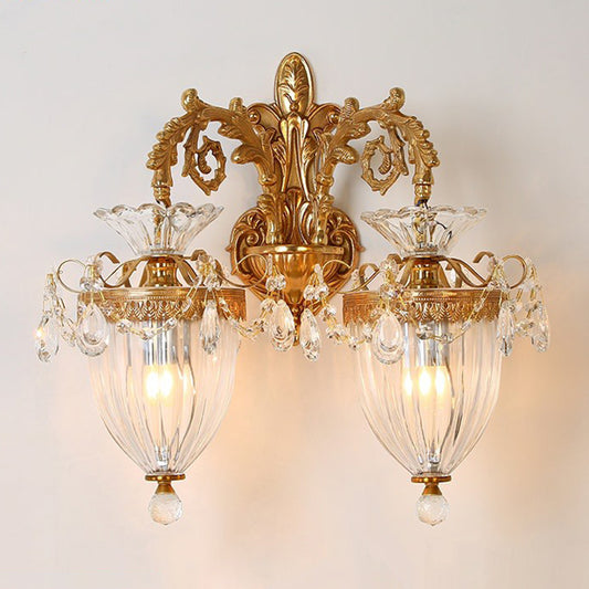 Gold Finish Wall Light French Country Clear Rib Glass Bell Shaped Wall Sconce for Corridor Clearhalo 'Wall Lamps & Sconces' 'Wall Lights' Lighting' 2364429
