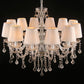 Pleated Fabric White Chandelier Empire Shade Transitional Pendant Light with Crystal Pendalogues 12 Chrome Clearhalo 'Ceiling Lights' 'Chandeliers' Lighting' 2364511