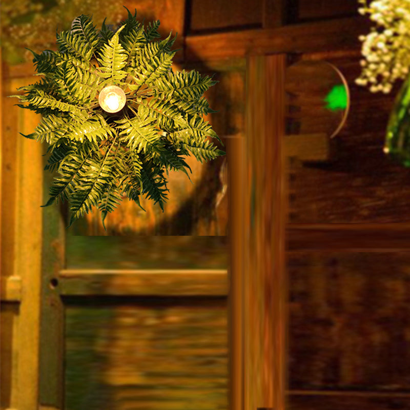 Single Wagon Wheel Wall Lamp Industrial Metal Wall Mounted Light with Artificial Plant Deco Clearhalo 'Art deco wall lights' 'Cast Iron' 'Glass' 'Industrial wall lights' 'Industrial' 'Middle century wall lights' 'Modern' 'Rustic wall lights' 'Tiffany' 'Traditional wall lights' 'Wall Lamps & Sconces' 'Wall Lights' Lighting' 2364574