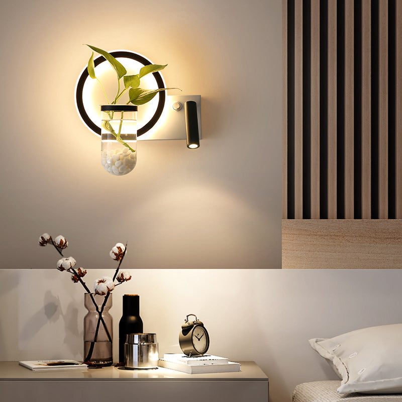 Decorative Loop Shaped Wall Sconce Metal LED Wall Light with Spotlight and Plant Pot in Black-White Clearhalo 'Art deco wall lights' 'Cast Iron' 'Glass' 'Industrial wall lights' 'Industrial' 'Middle century wall lights' 'Modern' 'Rustic wall lights' 'Tiffany' 'Traditional wall lights' 'Wall Lamps & Sconces' 'Wall Lights' Lighting' 2364577